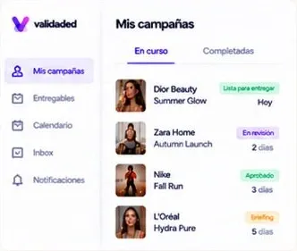 Vista de influencer con sus campañas y los días que quedan para cada entrega.
